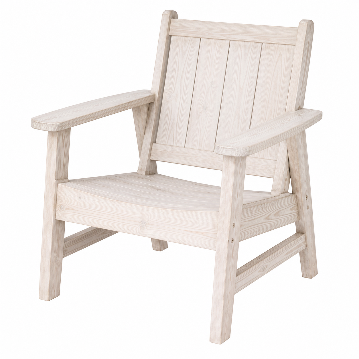 Solid Pine Wood Armchair with Wide Armrests, Whitewashed Finish Solid Pine Wood Armchair with Wide Armrests, Whitewashed Finish - Image 1